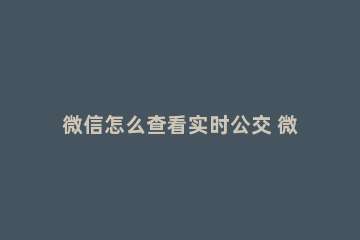 微信怎么查看实时公交 微信可以查实时公交吗