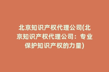 北京知识产权代理公司(北京知识产权代理公司：专业保护知识产权的力量)